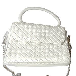 Small Ivory Emperia Faux Leather Woven Top Handle Crossbody Purse Bag ChainStrap